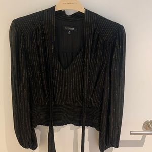 Intermix Black silk blouse w neck tie